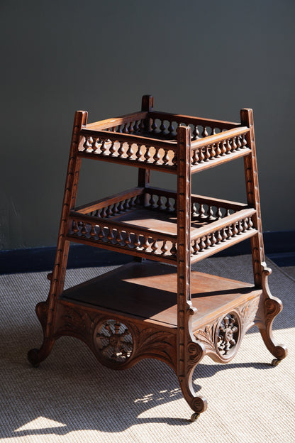 Antique Breton Oak Etagere with Carved Ship Wheel, Circa 1890