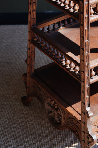 Antique Breton Oak Etagere with Carved Ship Wheel, Circa 1890