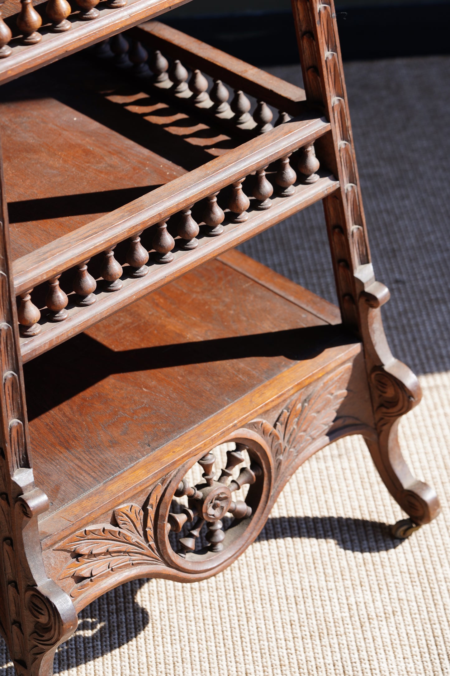 Antique Breton Oak Etagere with Carved Ship Wheel, Circa 1890