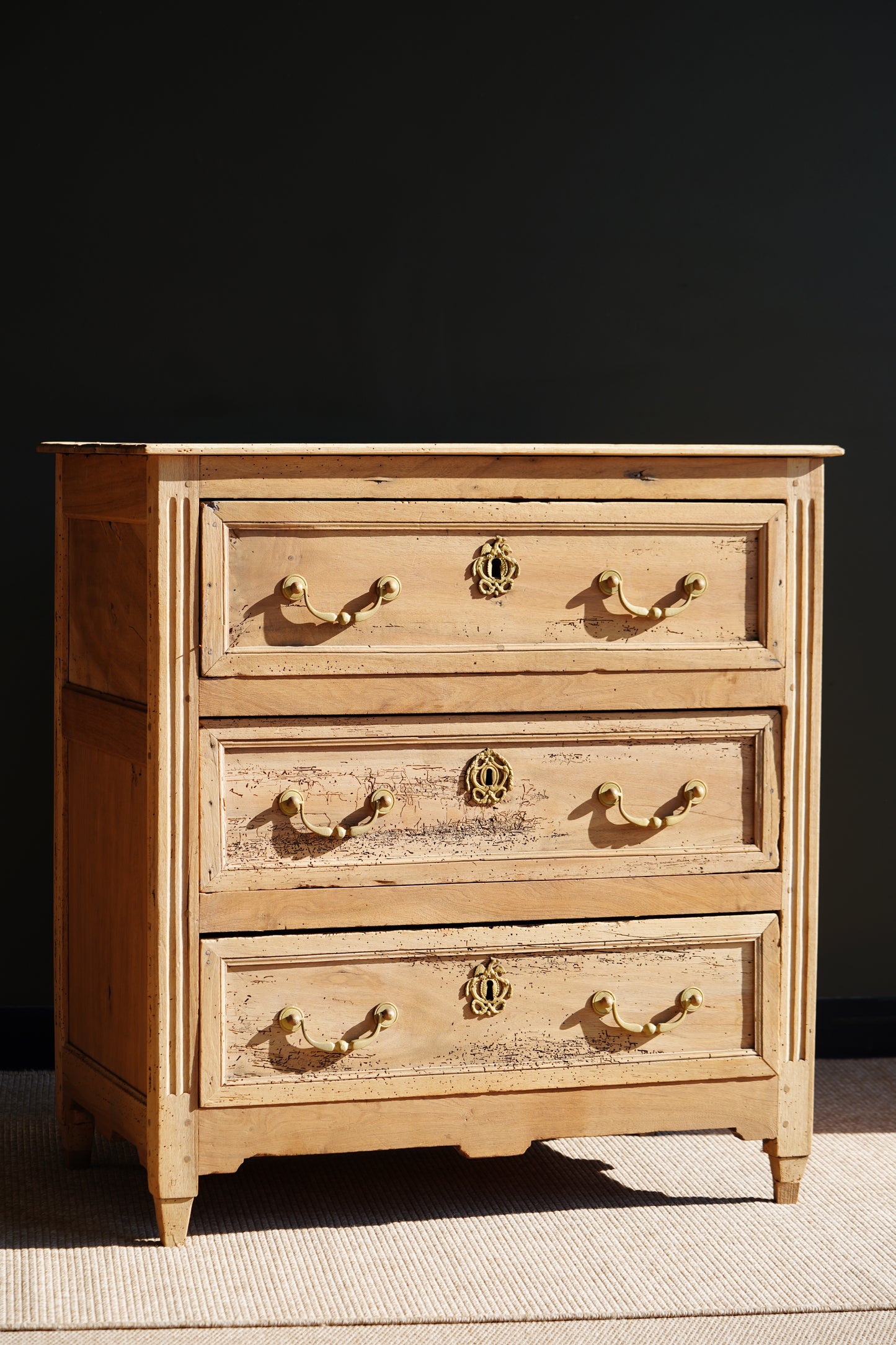 Antique French Louis XVI Sandblasted Walnut Commode, Circa 1790