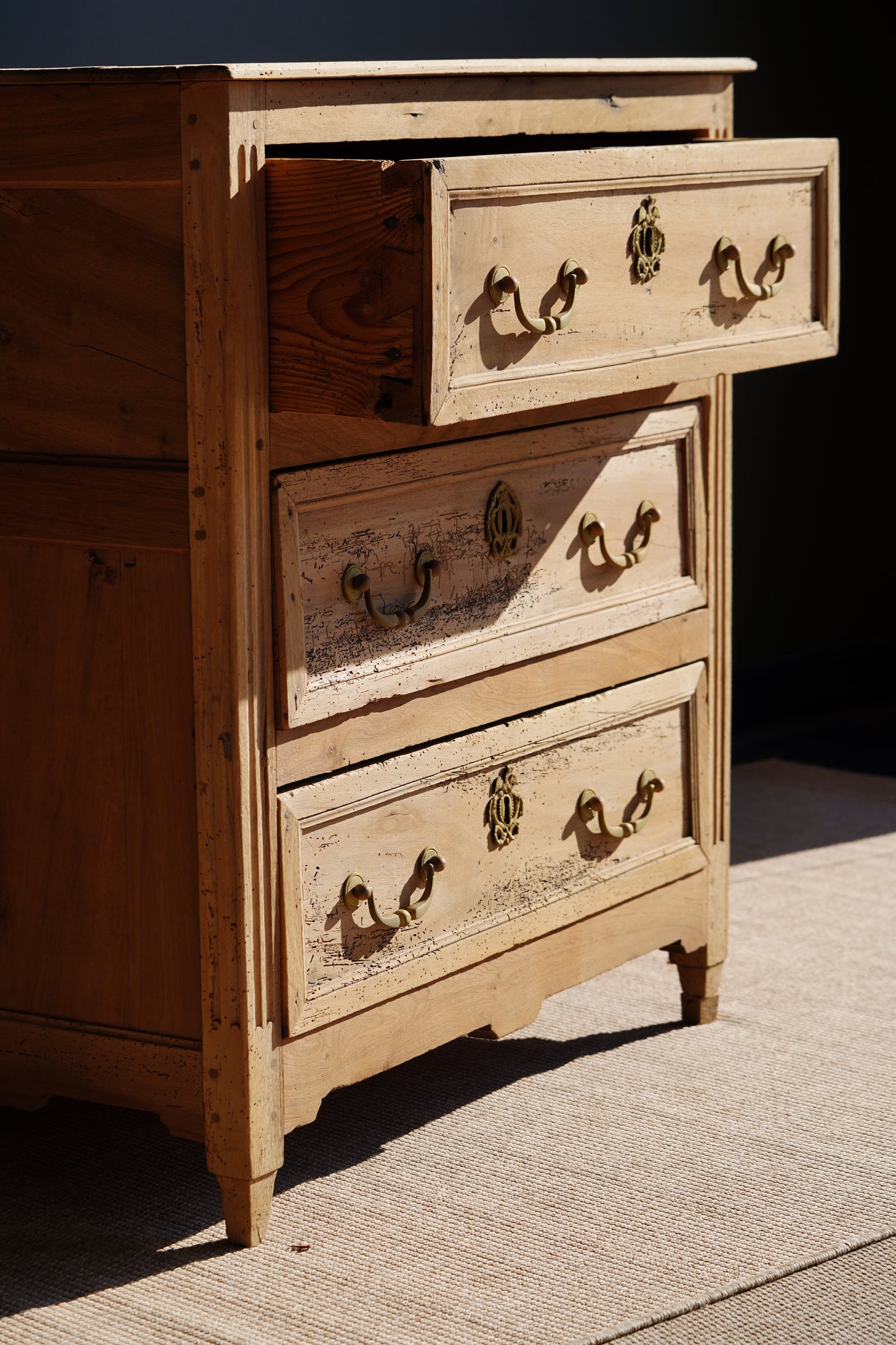 Antique French Louis XVI Sandblasted Walnut Commode, Circa 1790