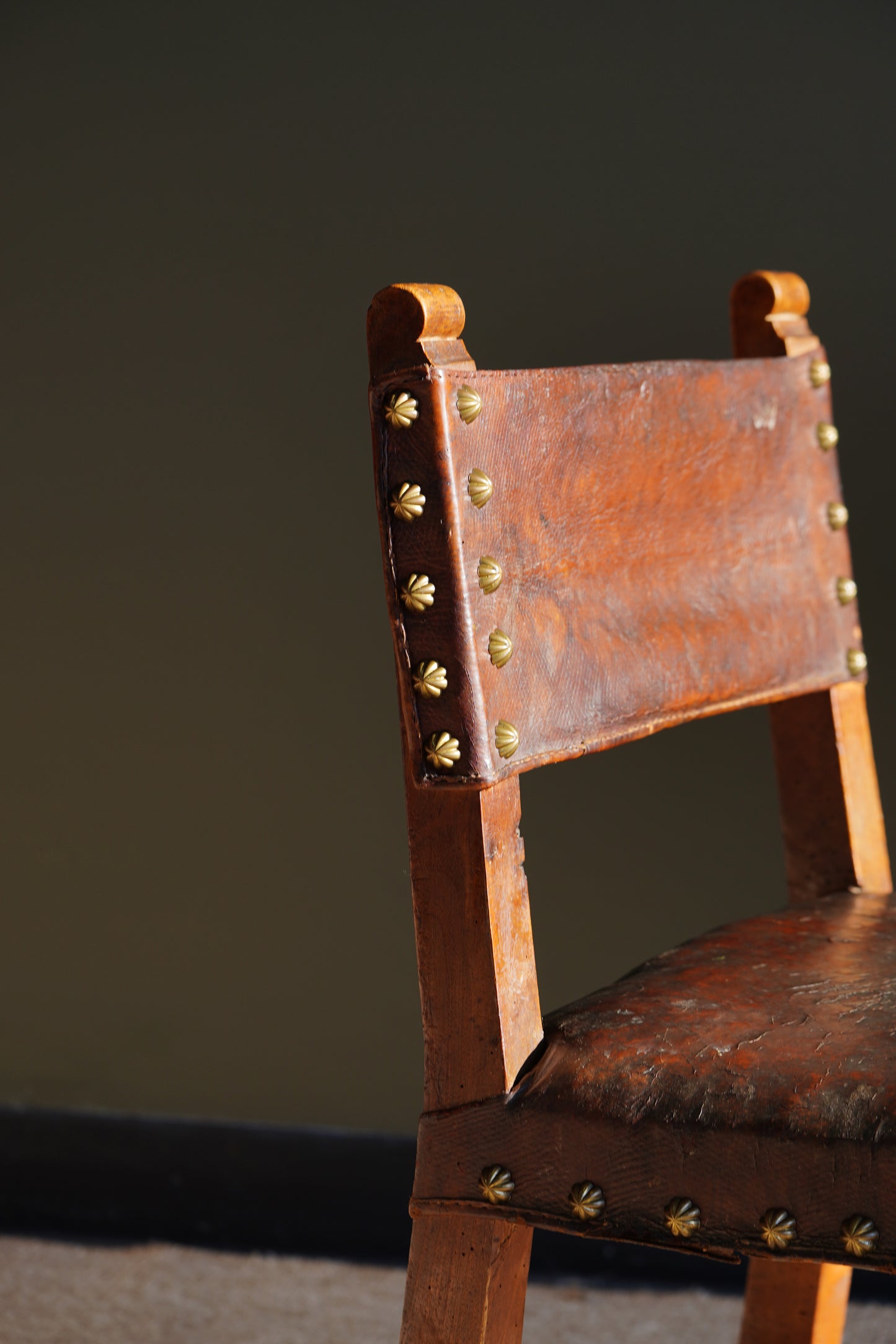 Antique Frailero Leather Side Chair