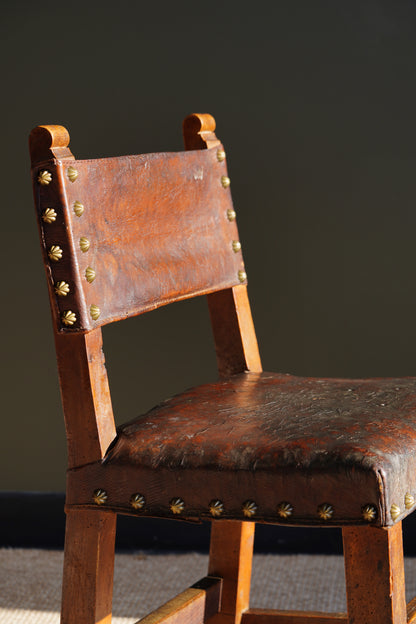 Antique Frailero Leather Side Chair