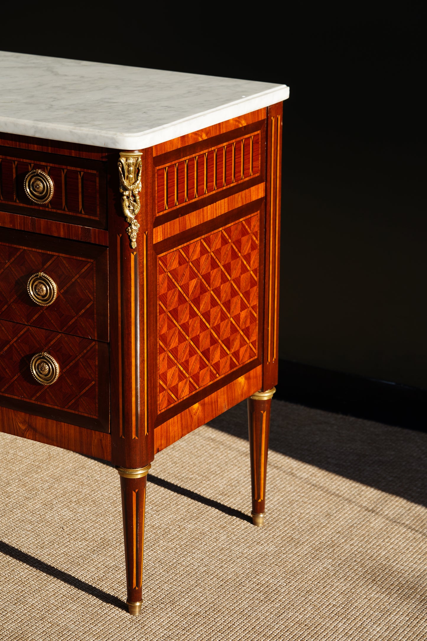 Antique French Louis XVI Parquetry Commode with Marble Top