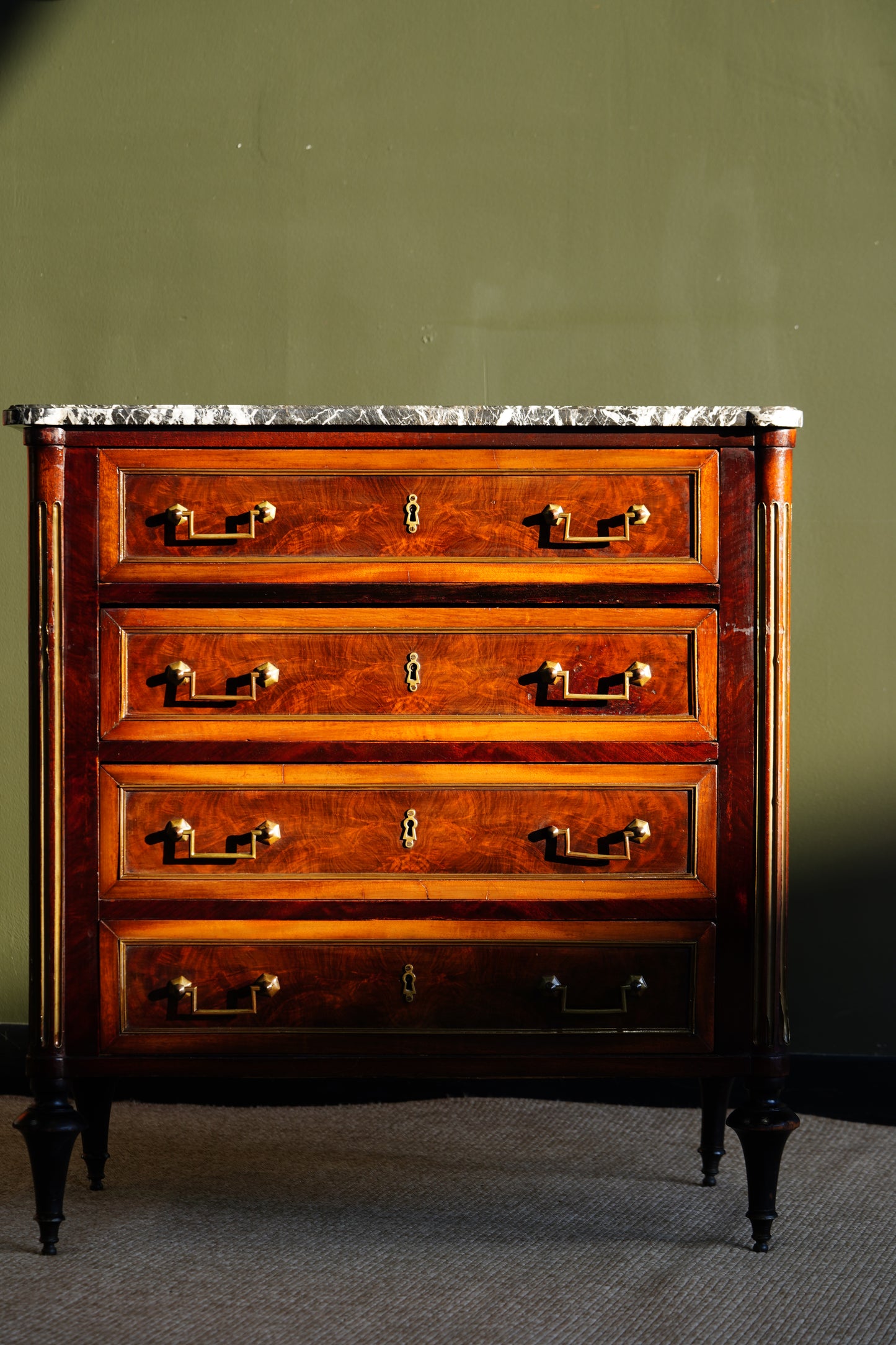 Antique French Louis XVI Mahogany Marble Top Commode
