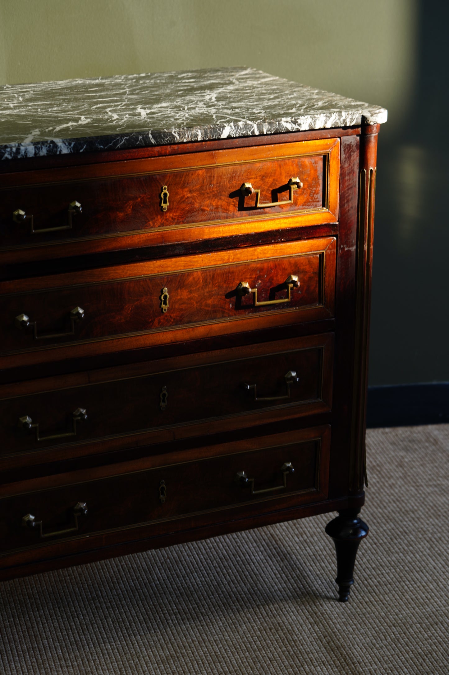 Antique French Louis XVI Mahogany Marble Top Commode