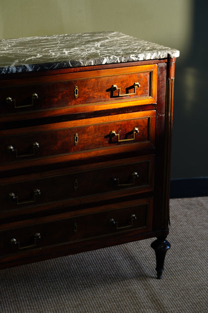 Antique French Louis XVI Mahogany Marble Top Commode