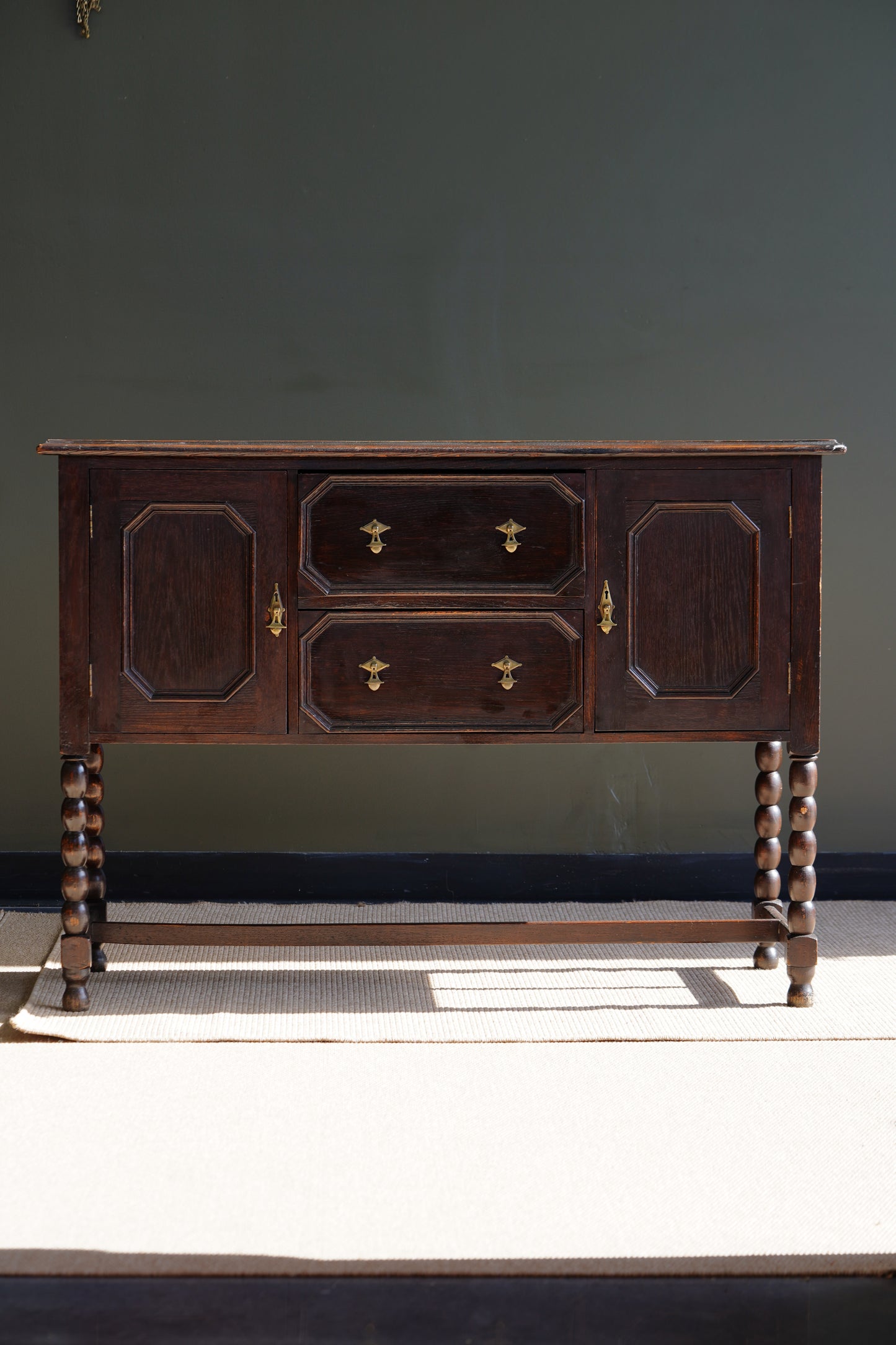 Antique English Oak Sideboard with Bobbin Legs