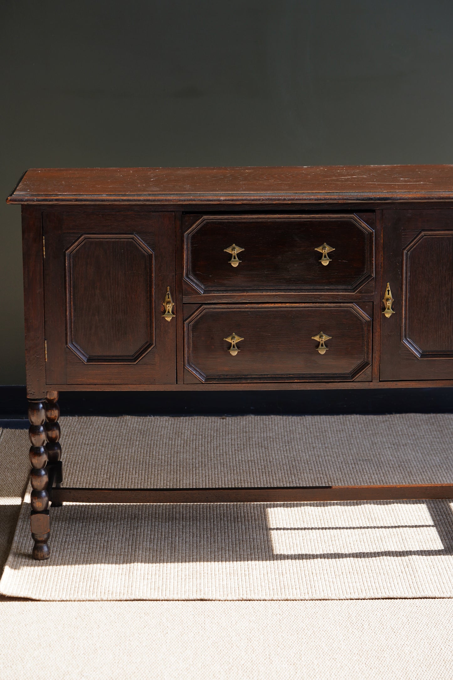 Antique English Oak Sideboard with Bobbin Legs