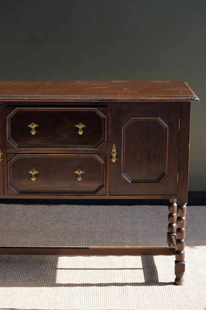 Antique English Oak Sideboard with Bobbin Legs