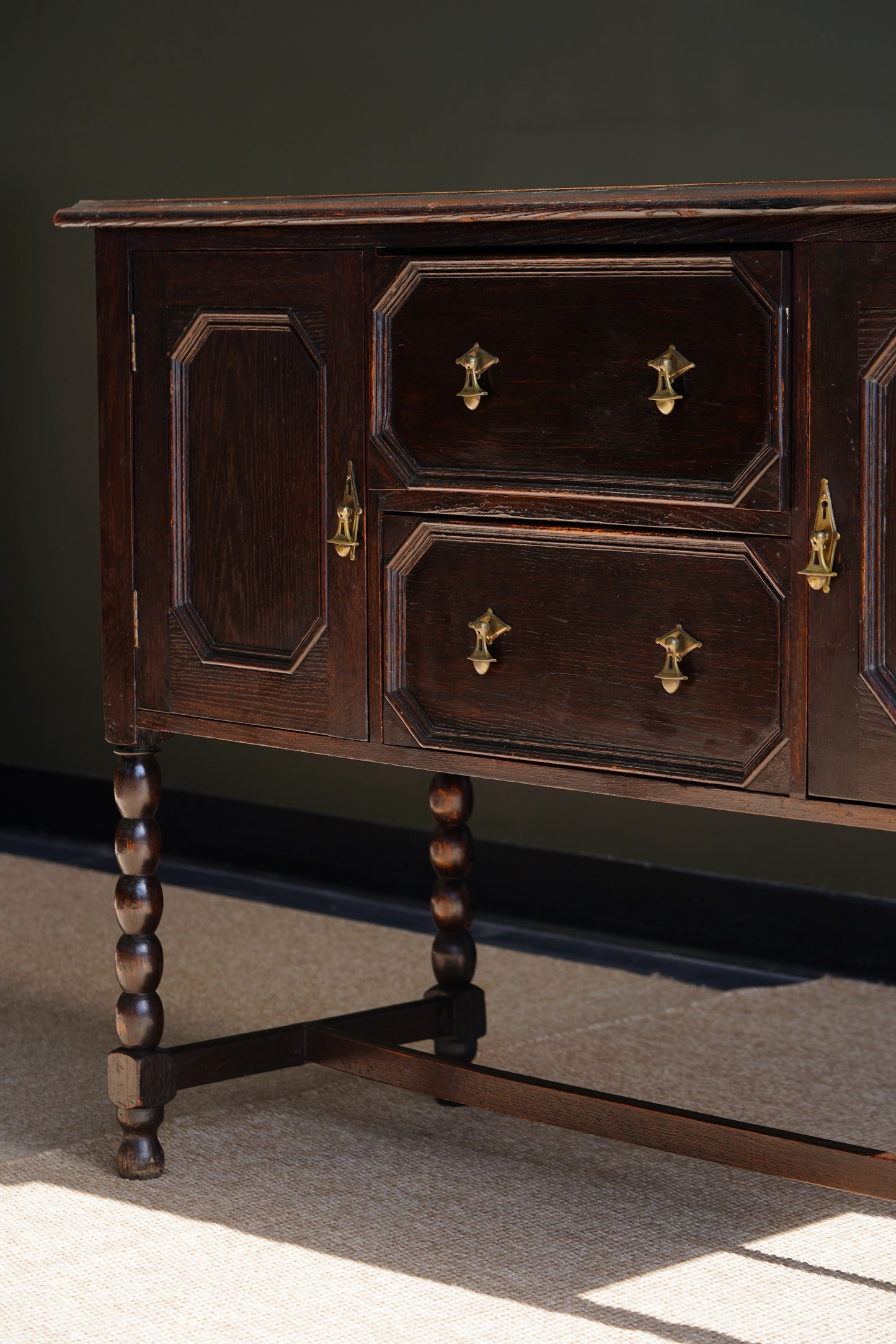 Antique English Oak Sideboard with Bobbin Legs