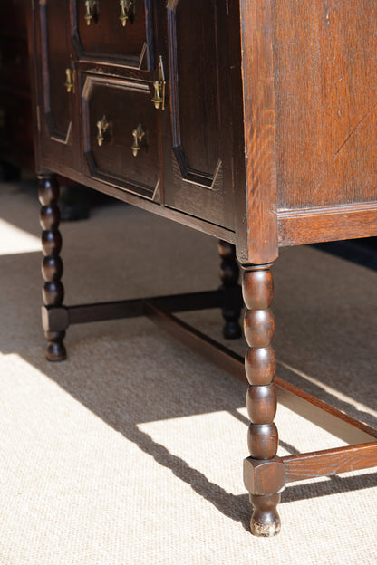Antique English Oak Sideboard with Bobbin Legs