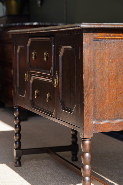 Antique English Oak Sideboard with Bobbin Legs