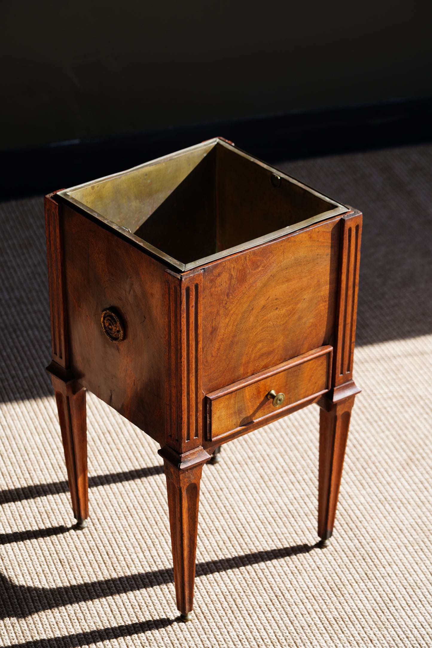Antique Dutch Mahogany Plant Stand with Brass Liner