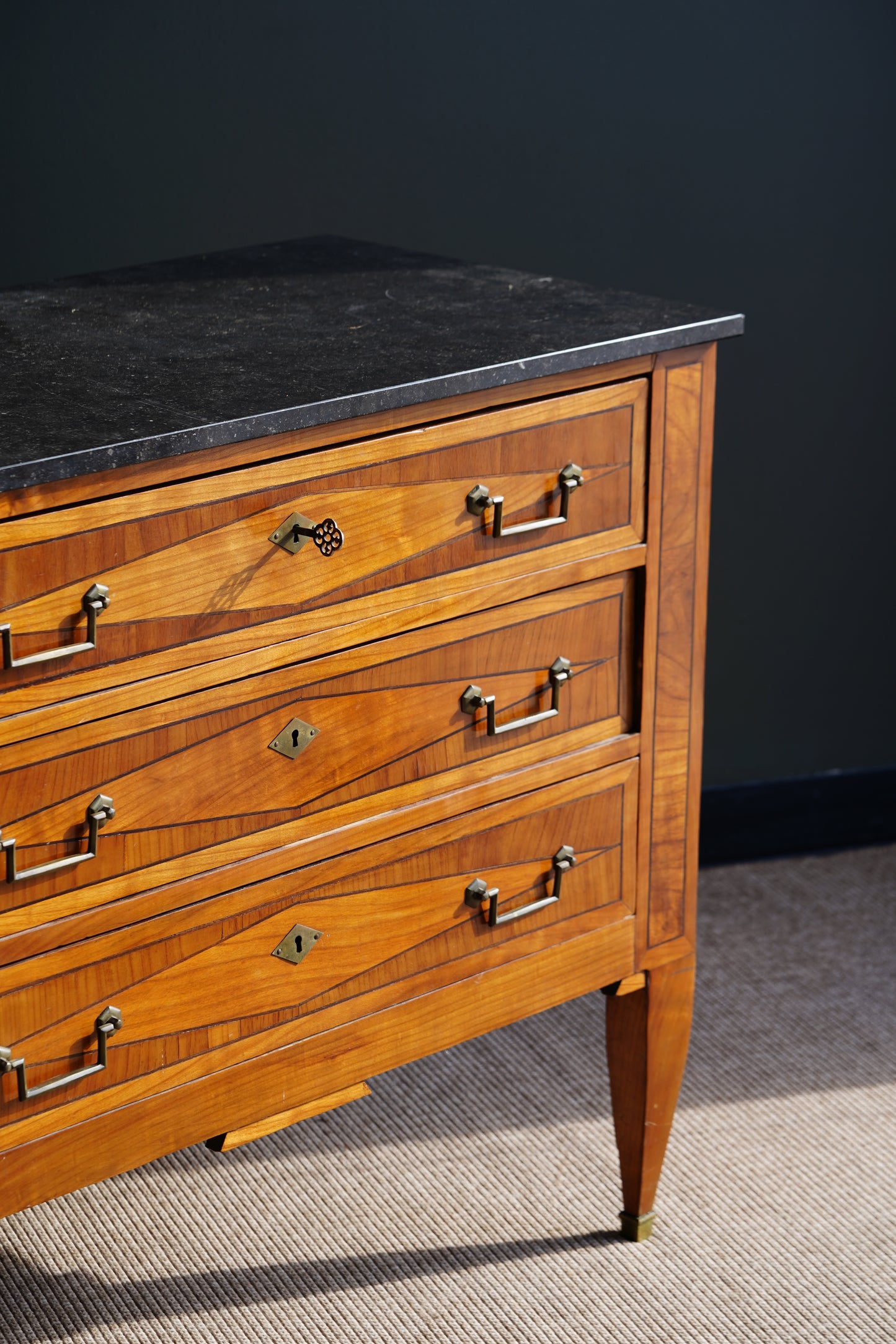Antique Louis XVI Style Cherry Commode with Marble Top