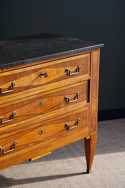 Antique Louis XVI Style Cherry Commode with Marble Top