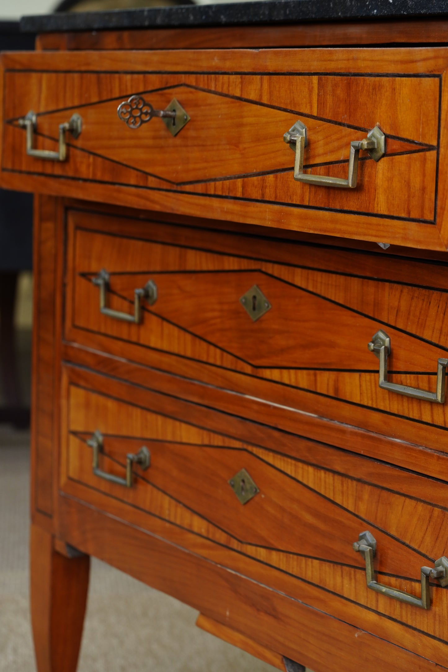 Antique Louis XVI Style Cherry Commode with Marble Top