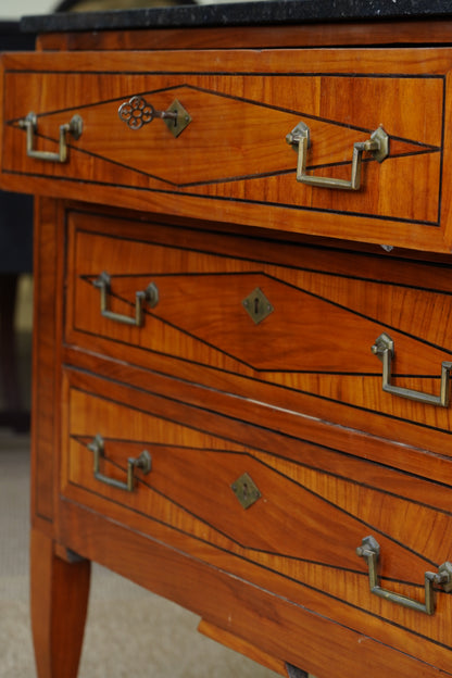 Antique Louis XVI Style Cherry Commode with Marble Top