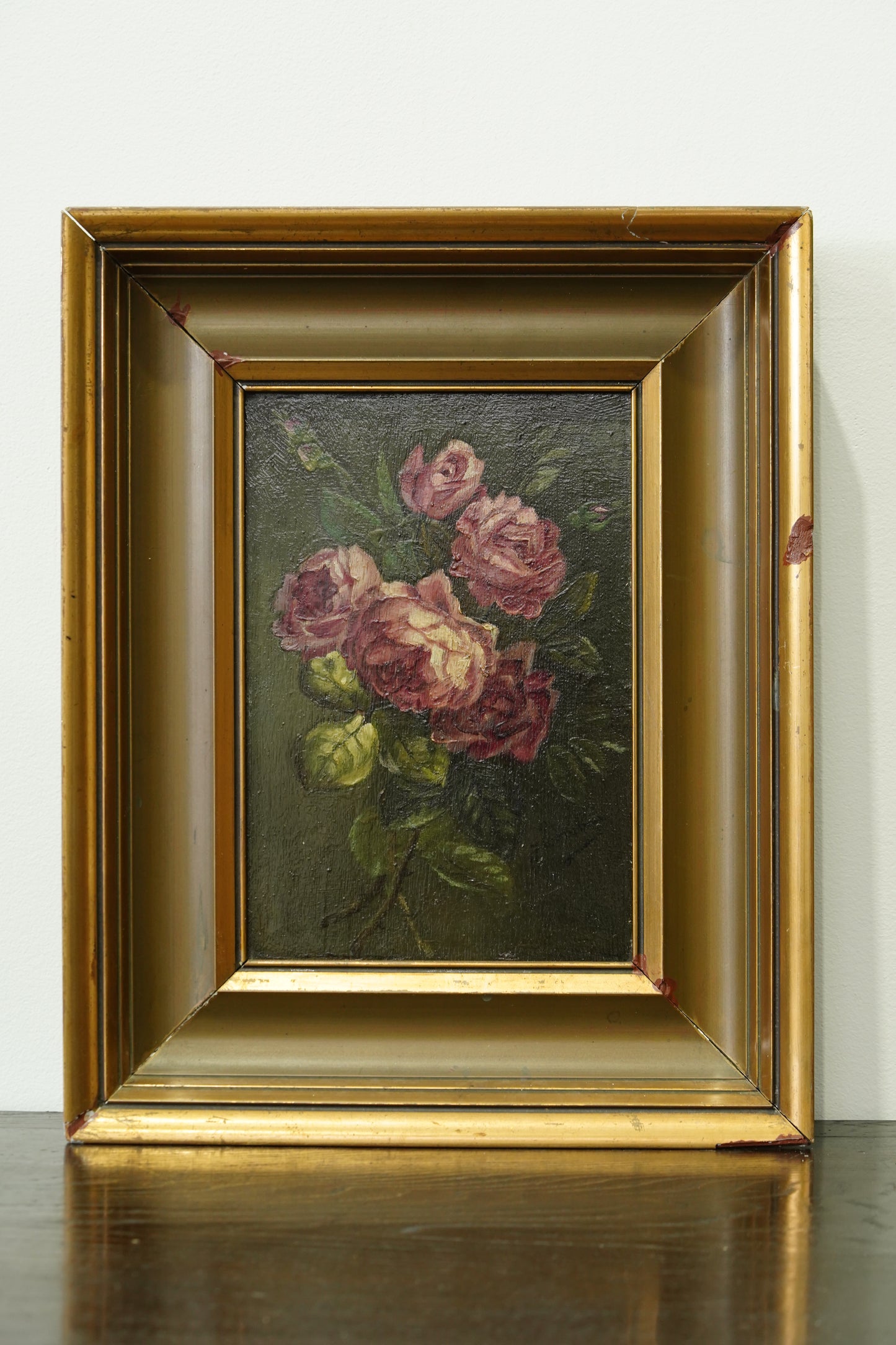 Antique Rose Flower Oil Painting, Circa 1890