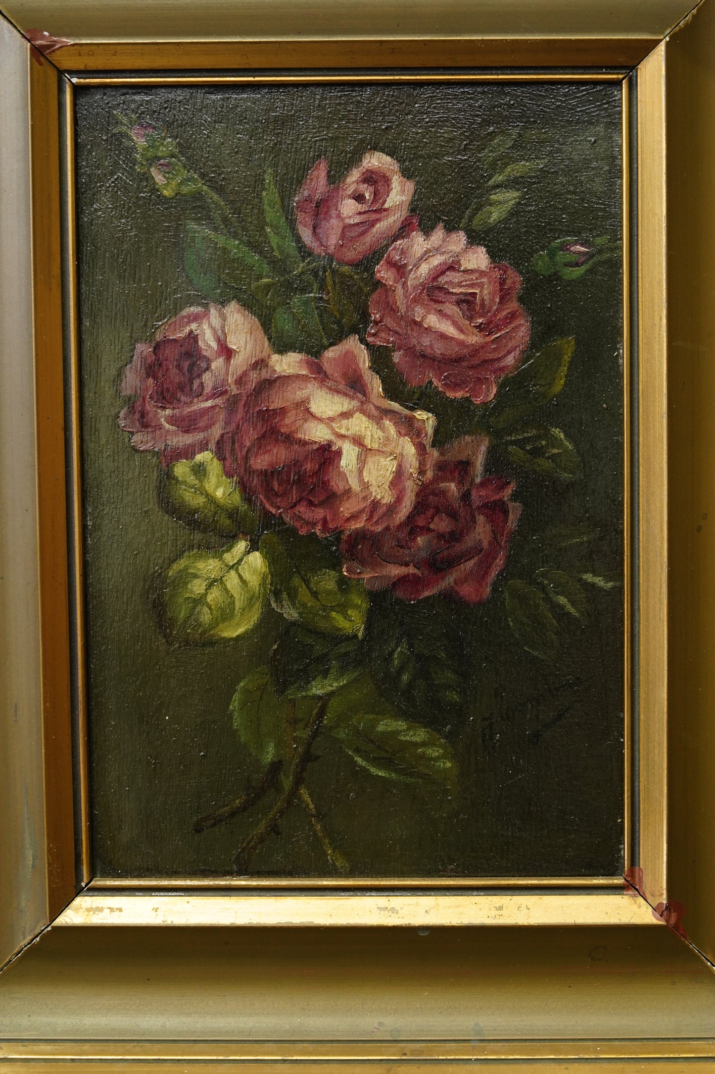 Antique Rose Flower Oil Painting, Circa 1890