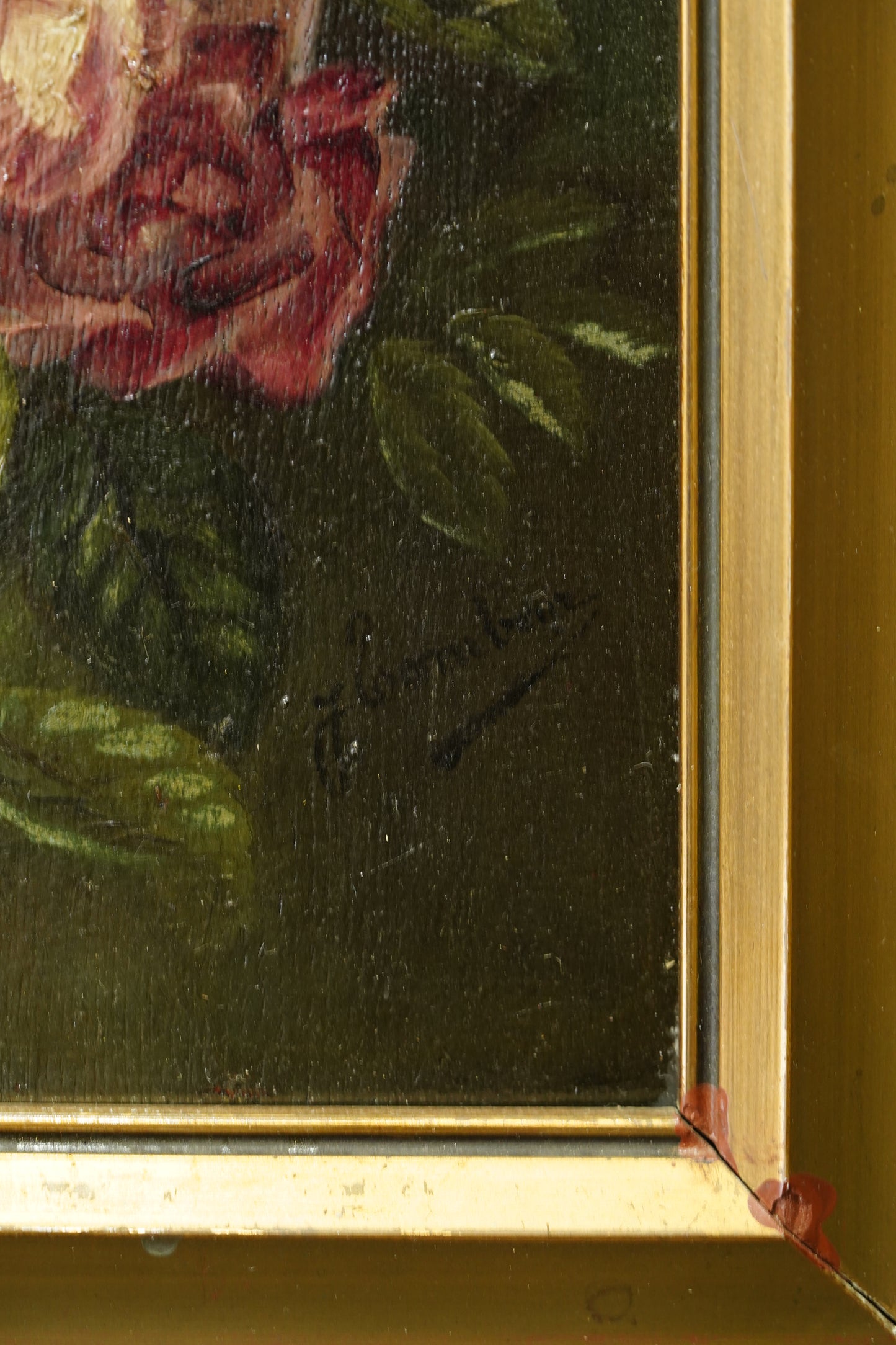 Antique Rose Flower Oil Painting, Circa 1890