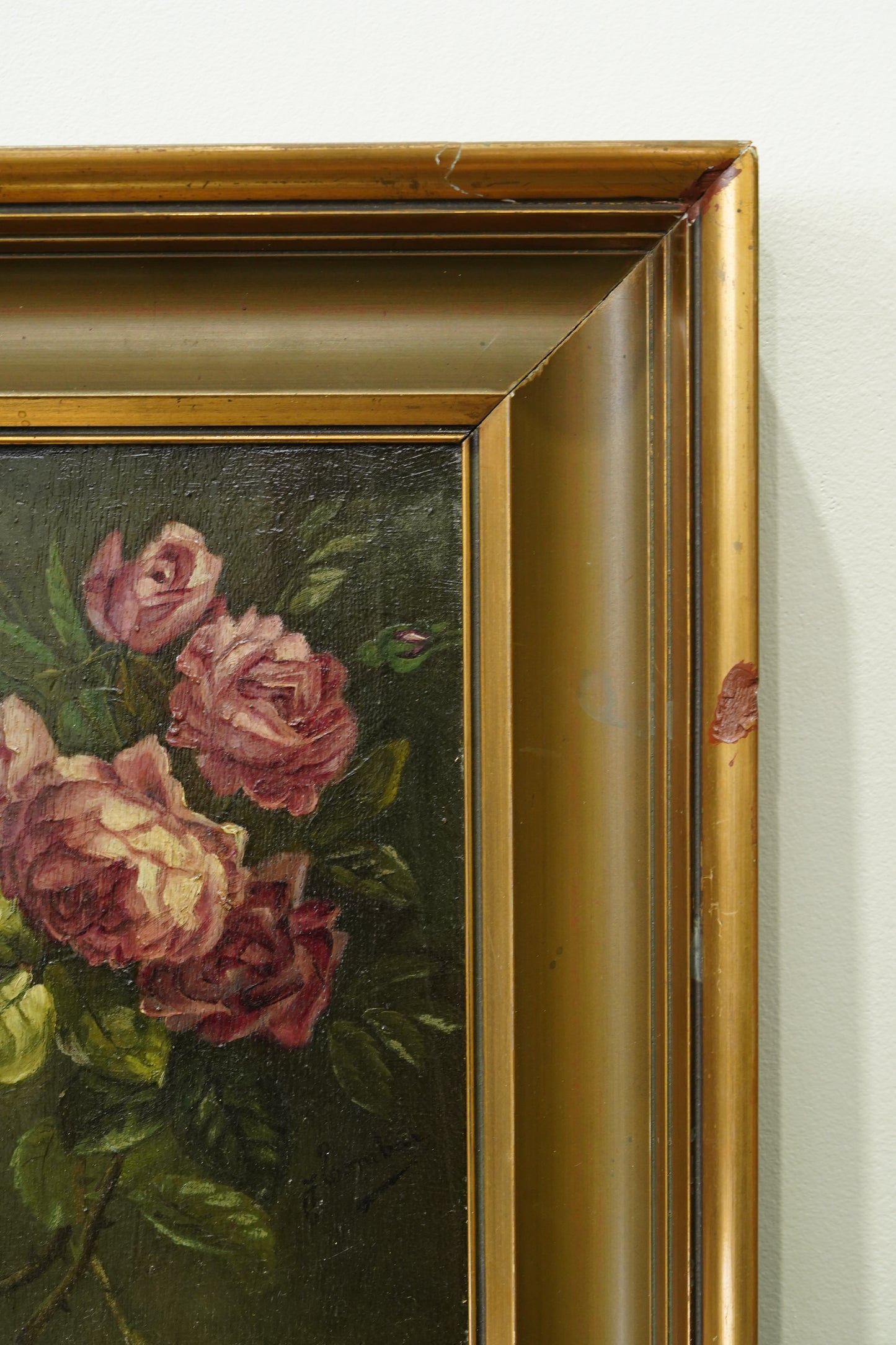 Antique Rose Flower Oil Painting, Circa 1890