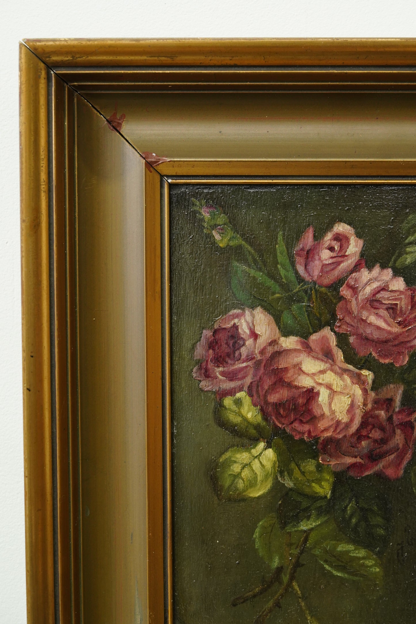Antique Rose Flower Oil Painting, Circa 1890