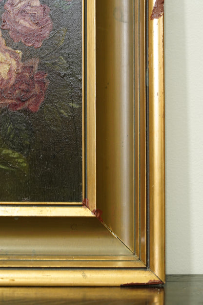 Antique Rose Flower Oil Painting, Circa 1890
