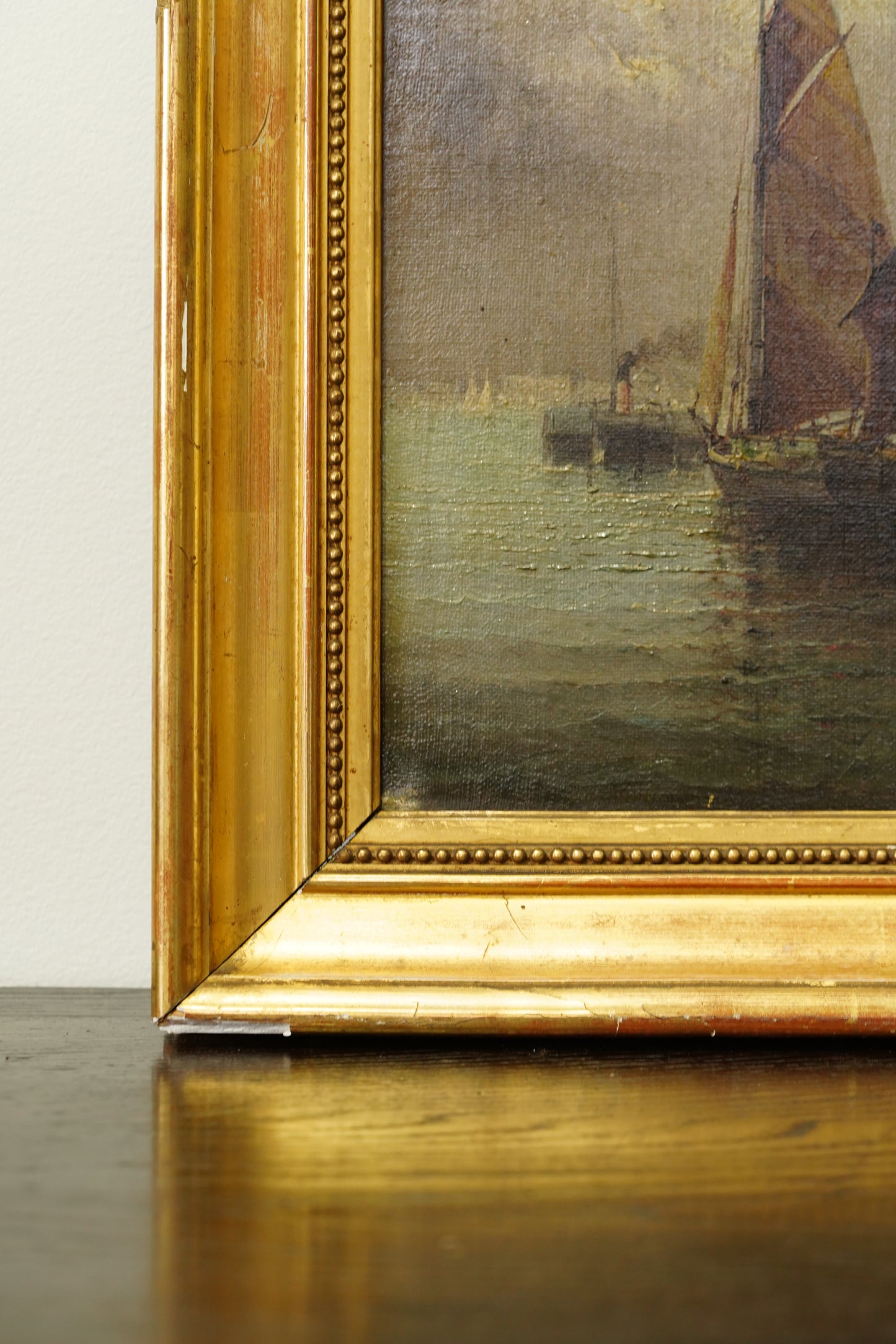 Antique European Ship Nautical Oil Painting