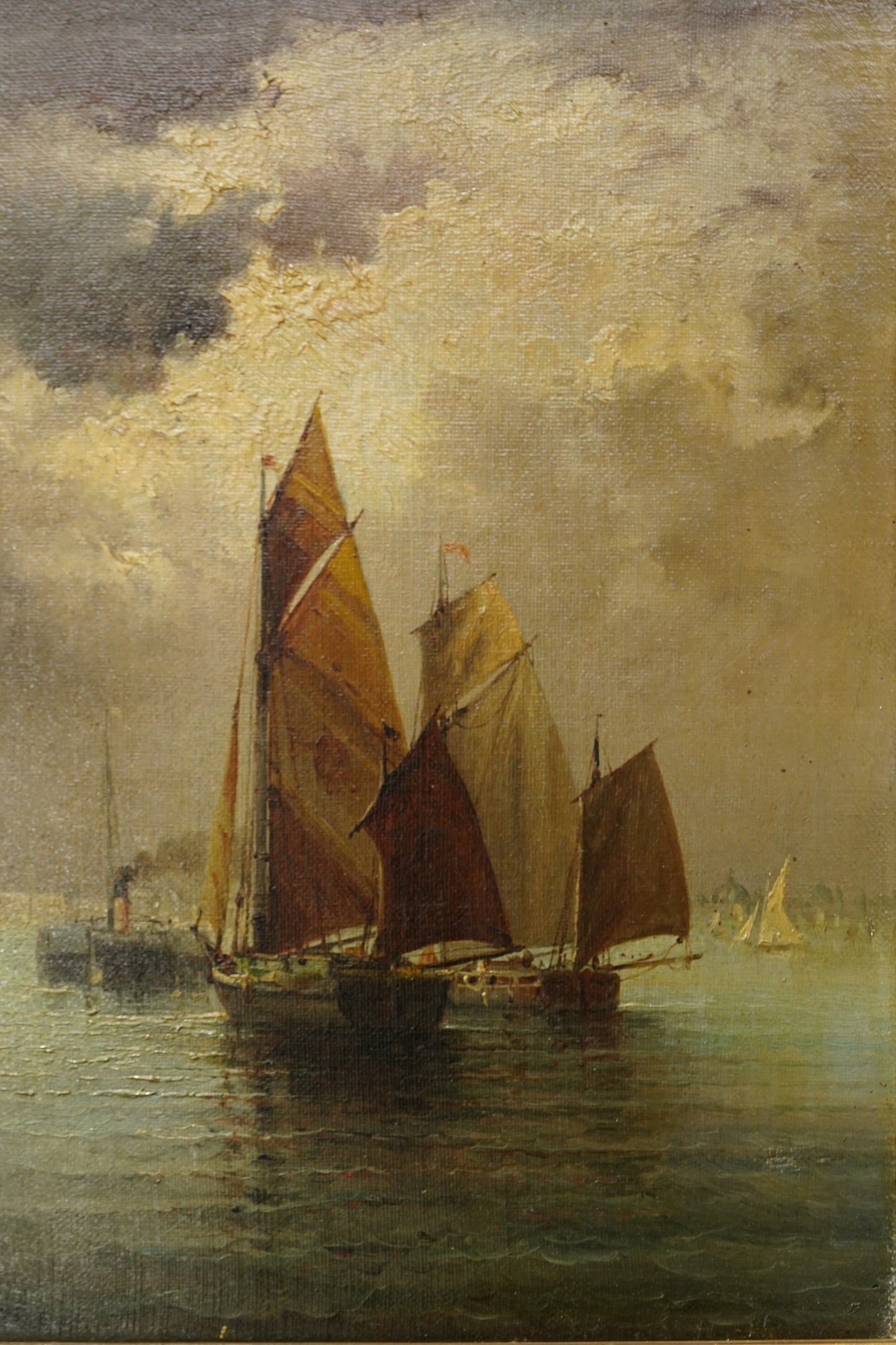 Antique European Ship Nautical Oil Painting