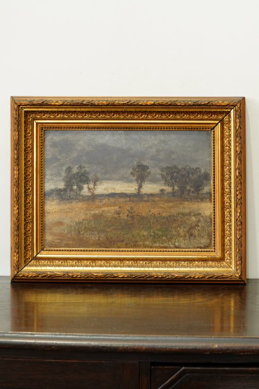 Antique Continental Oil Painting Moody Landscape, Signed