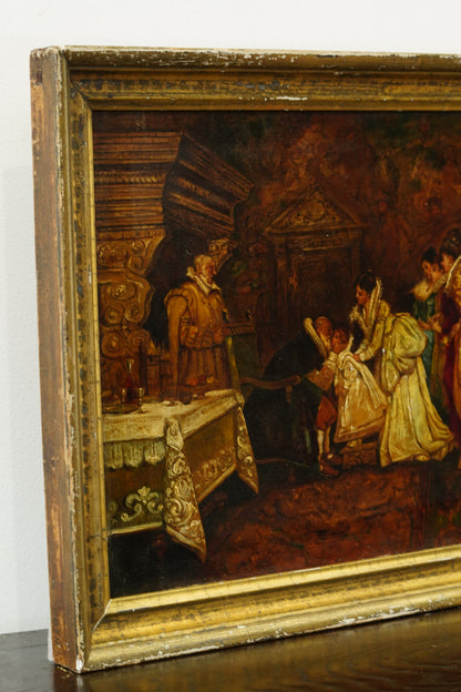Antique Continental Figures Oil Painting
