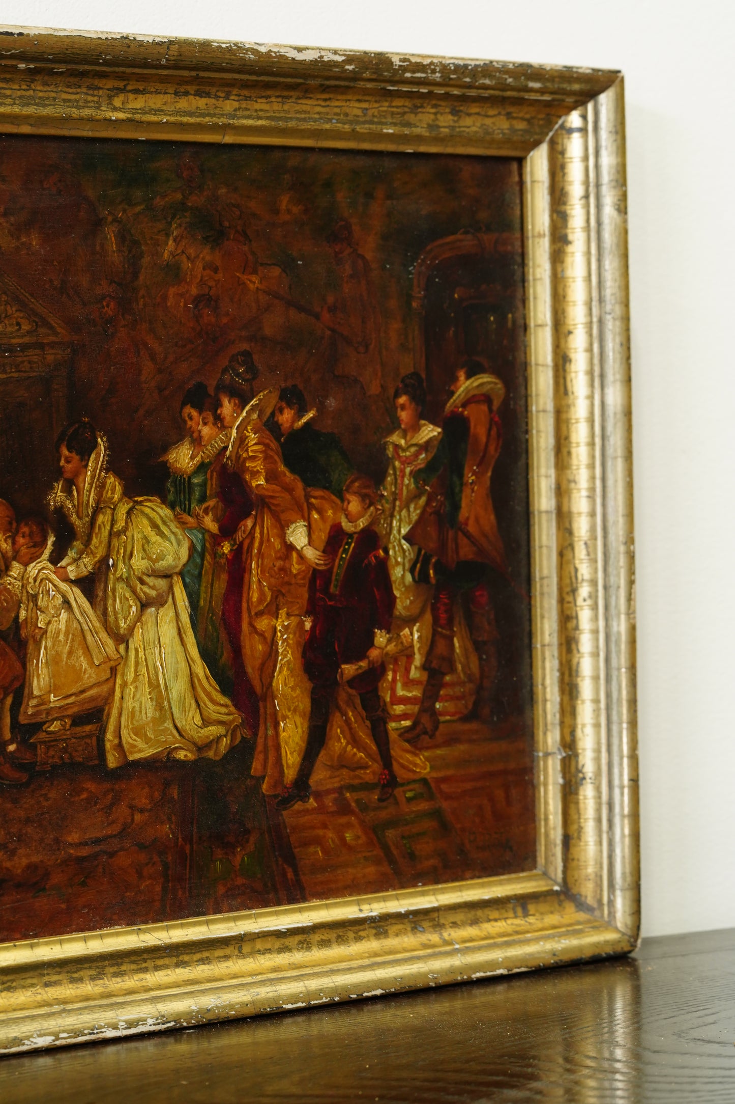 Antique Continental Figures Oil Painting