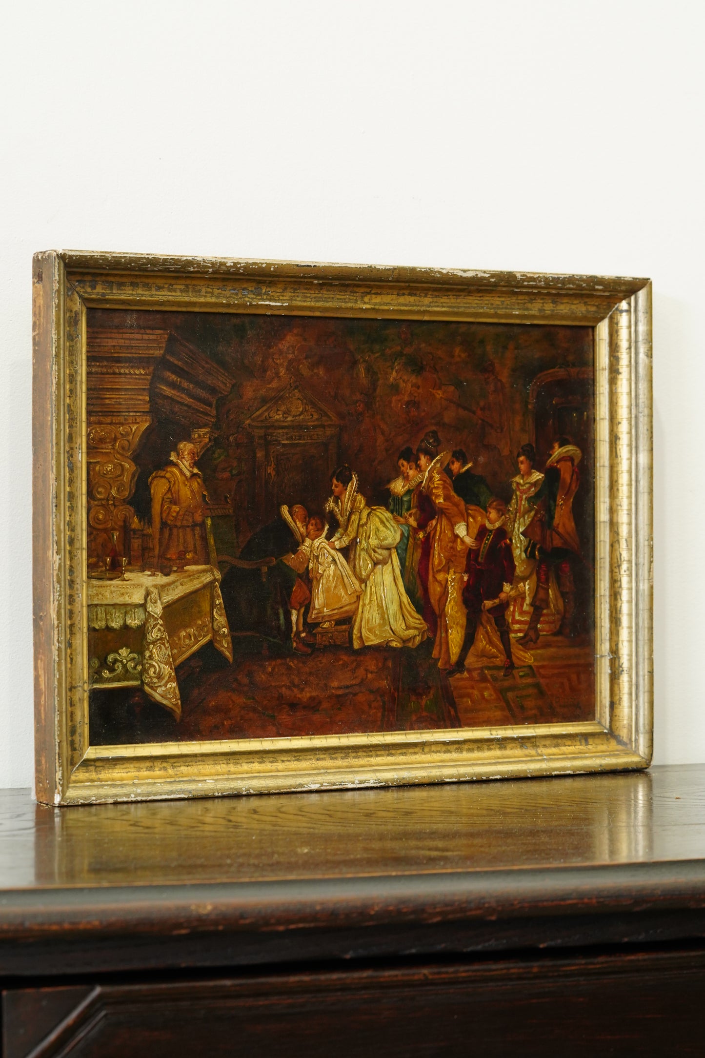Antique Continental Figures Oil Painting