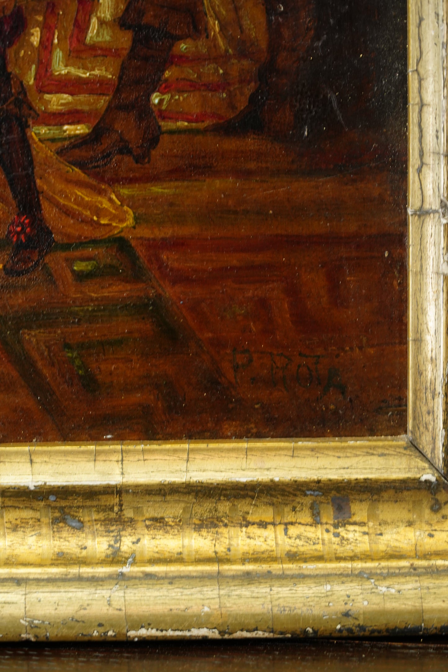 Antique Continental Figures Oil Painting