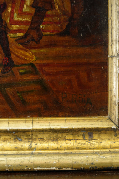 Antique Continental Figures Oil Painting