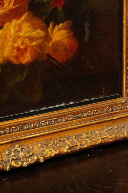 Antique Dutch Style Flower and Fruit Oil Painting, Circa 1900