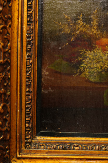 Antique Dutch Style Flower and Fruit Oil Painting, Circa 1900