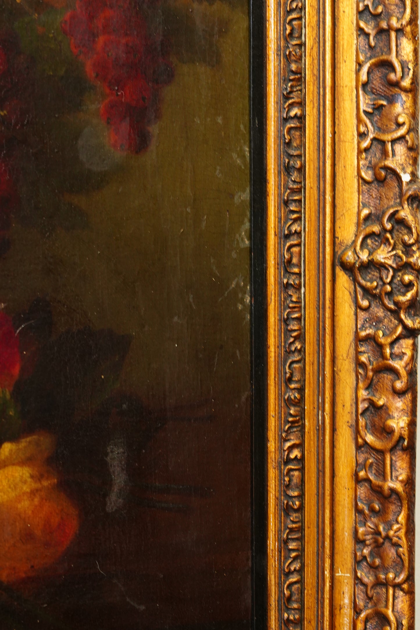 Antique Dutch Style Flower and Fruit Oil Painting, Circa 1900