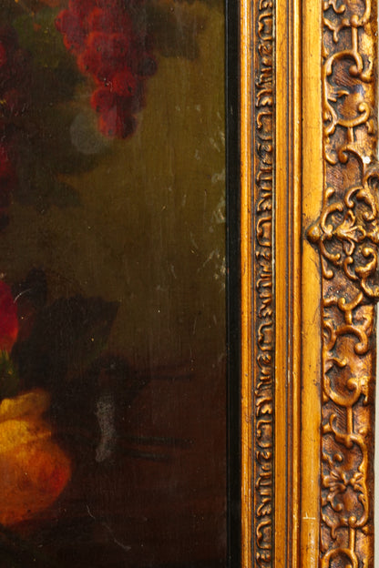 Antique Dutch Style Flower and Fruit Oil Painting, Circa 1900