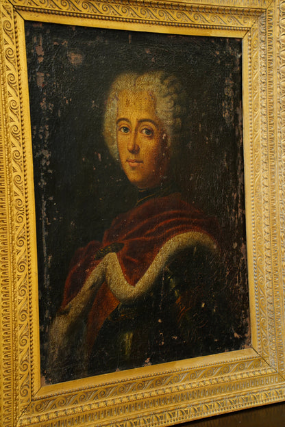 Antique Frederick the Great Portrait Oil Painting After Pesne, 18th-19th C.