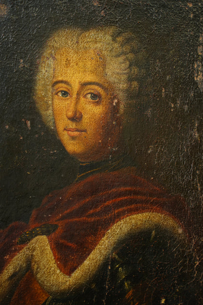 Antique Frederick the Great Portrait Oil Painting After Pesne, 18th-19th C.