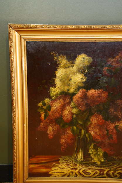 Antique Signed European Still Life of Hydrangeas Oil Painting