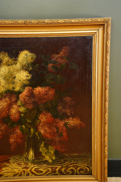 Antique Signed European Still Life of Hydrangeas Oil Painting