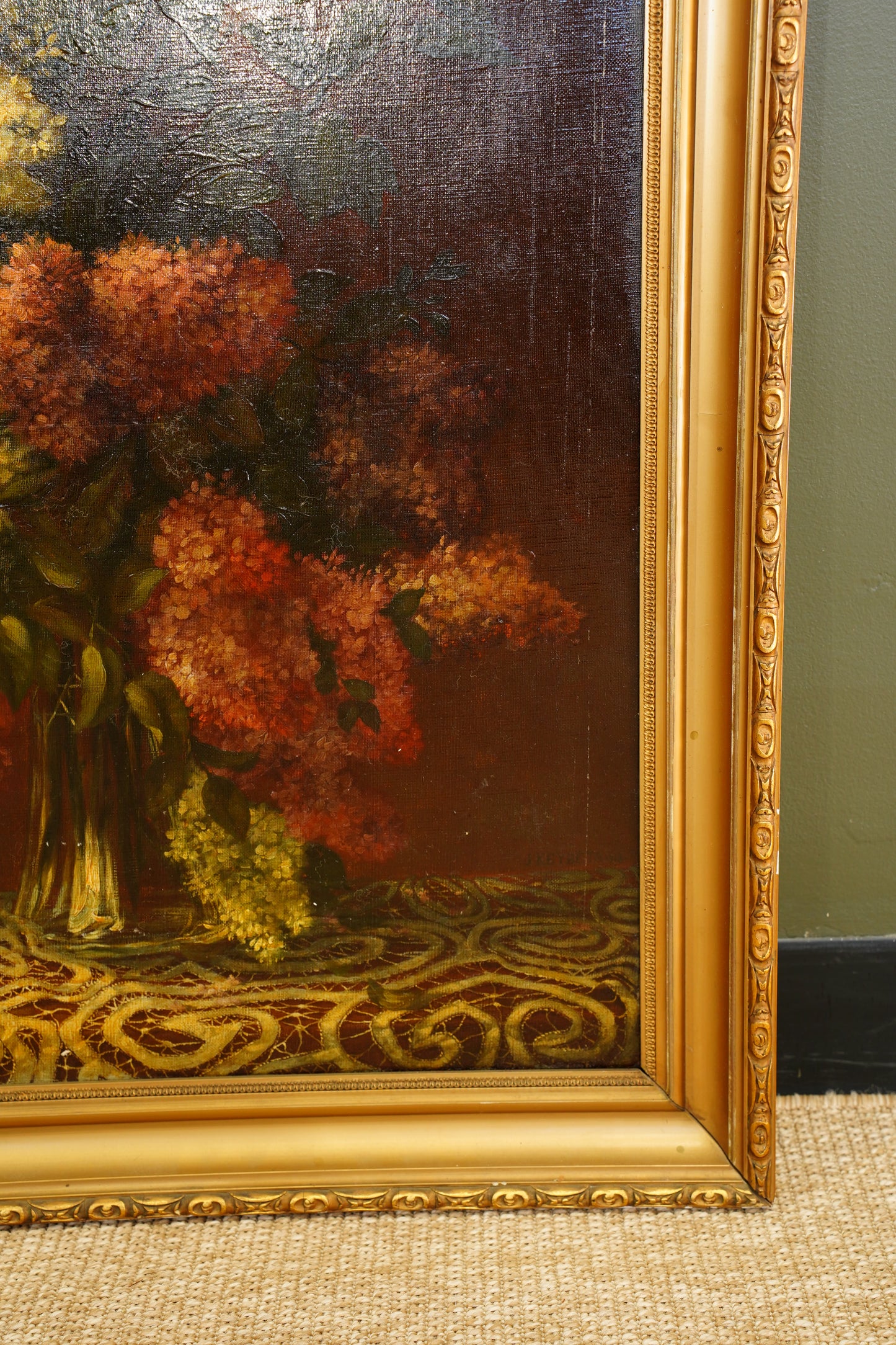 Antique Signed European Still Life of Hydrangeas Oil Painting