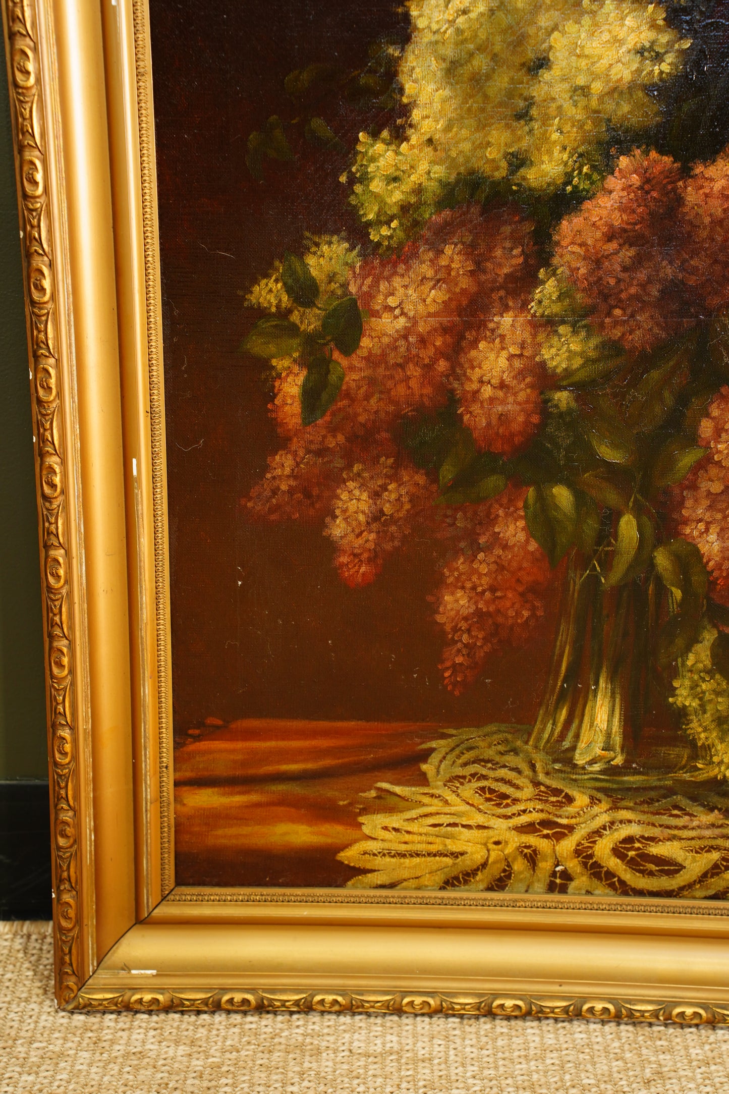 Antique Signed European Still Life of Hydrangeas Oil Painting