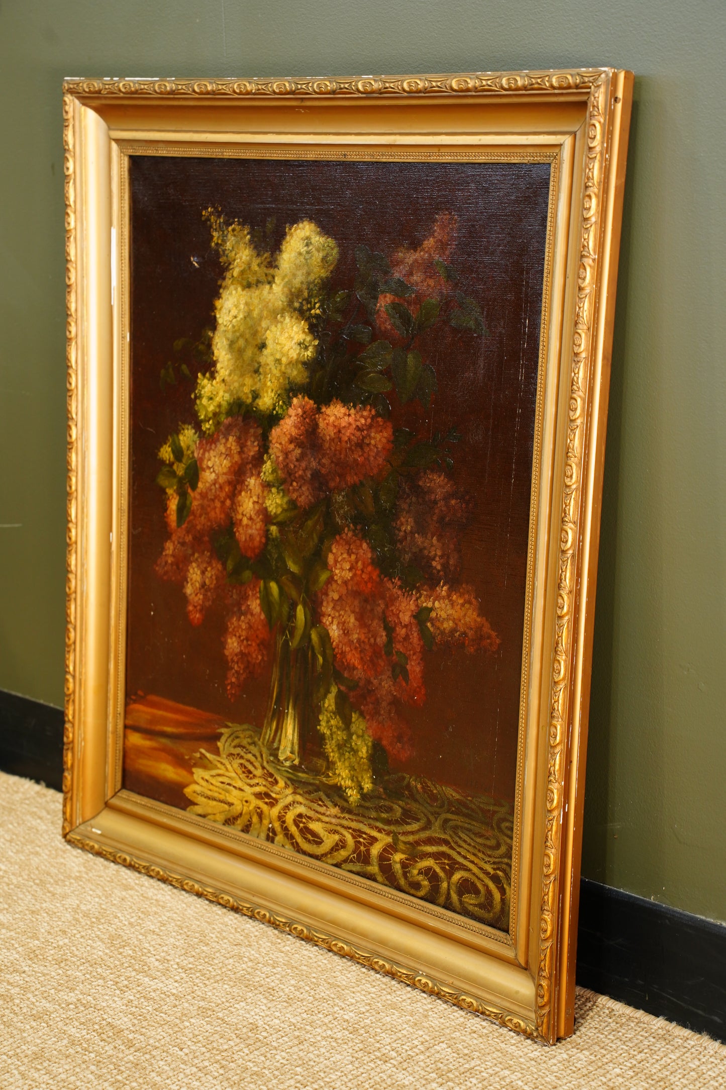 Antique Signed European Still Life of Hydrangeas Oil Painting