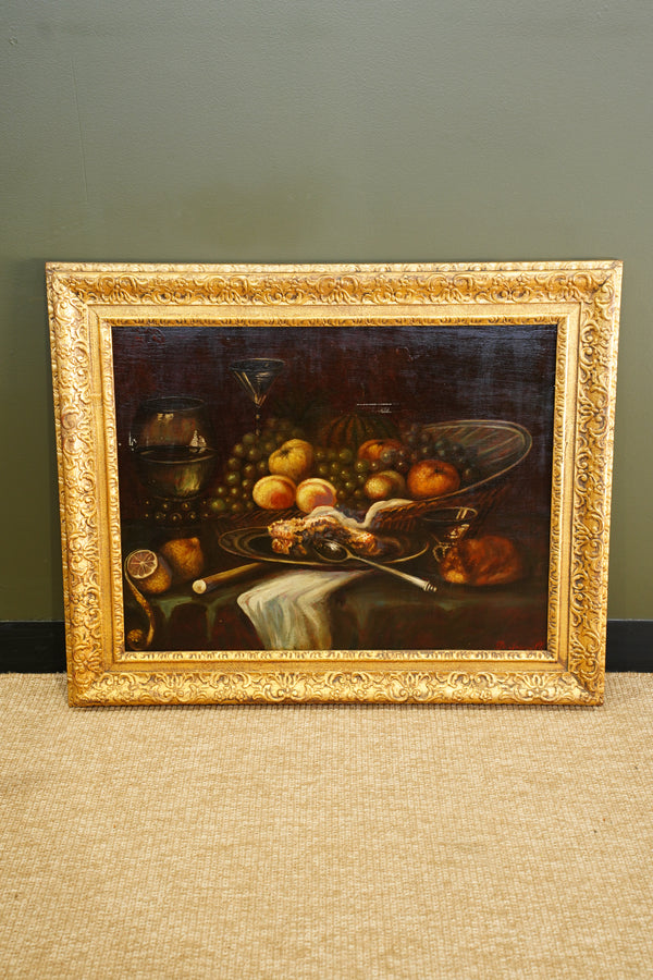 Antique Still Life Oil Painting, Fruit and Langoustine, Circa 1900 secondary view