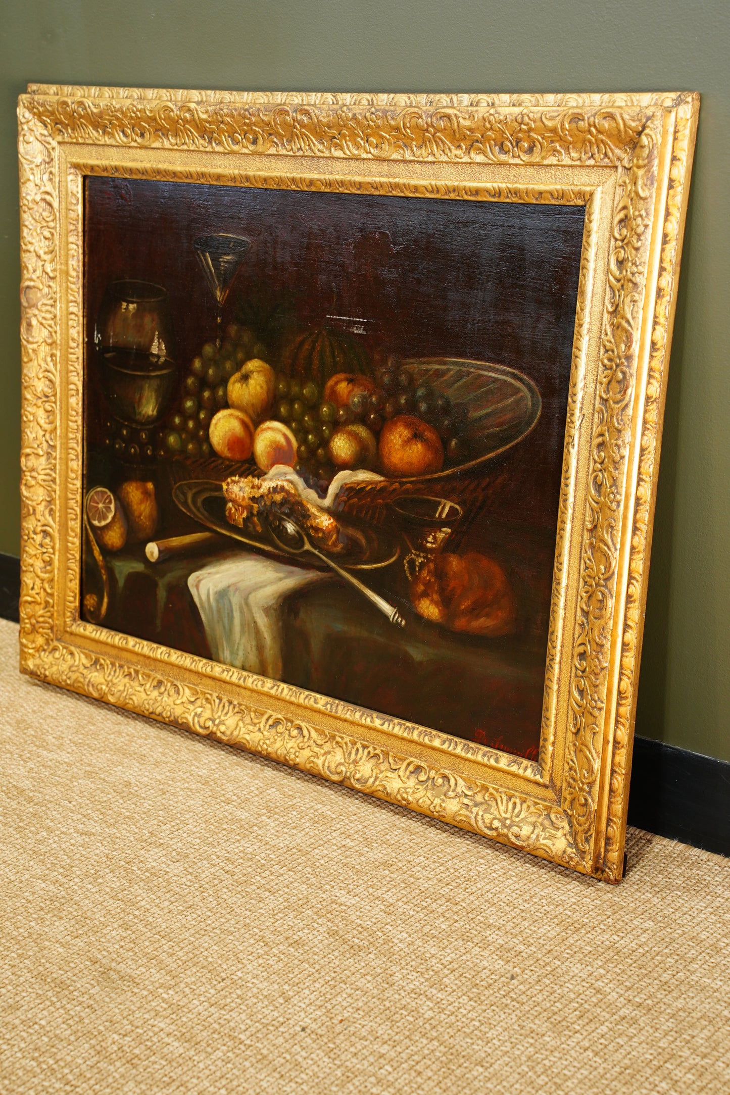 Antique Still Life Oil Painting, Fruit and Langoustine, Circa 1900