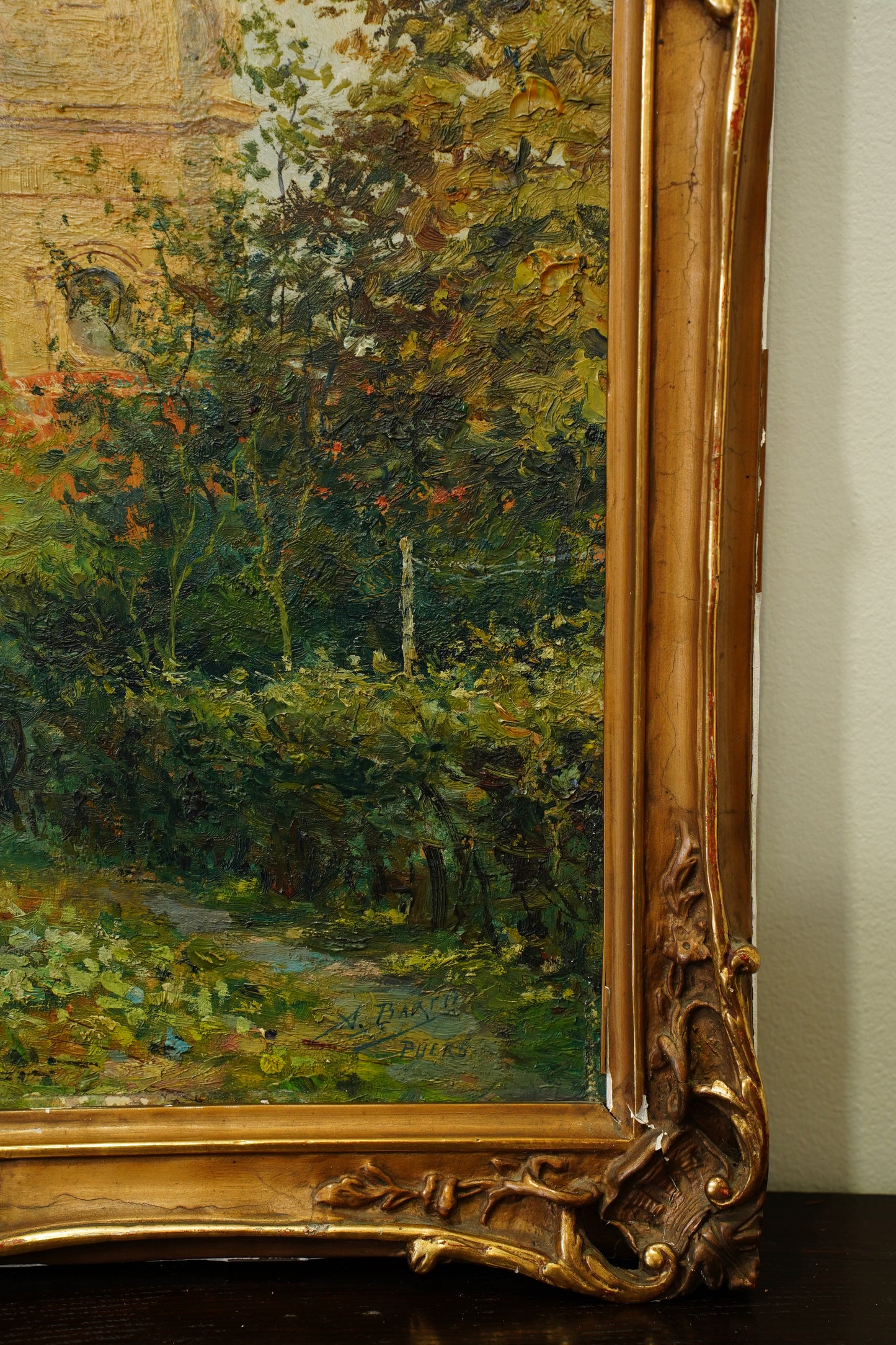Antique Belgian Church Oil Painting, Signed A. Barth